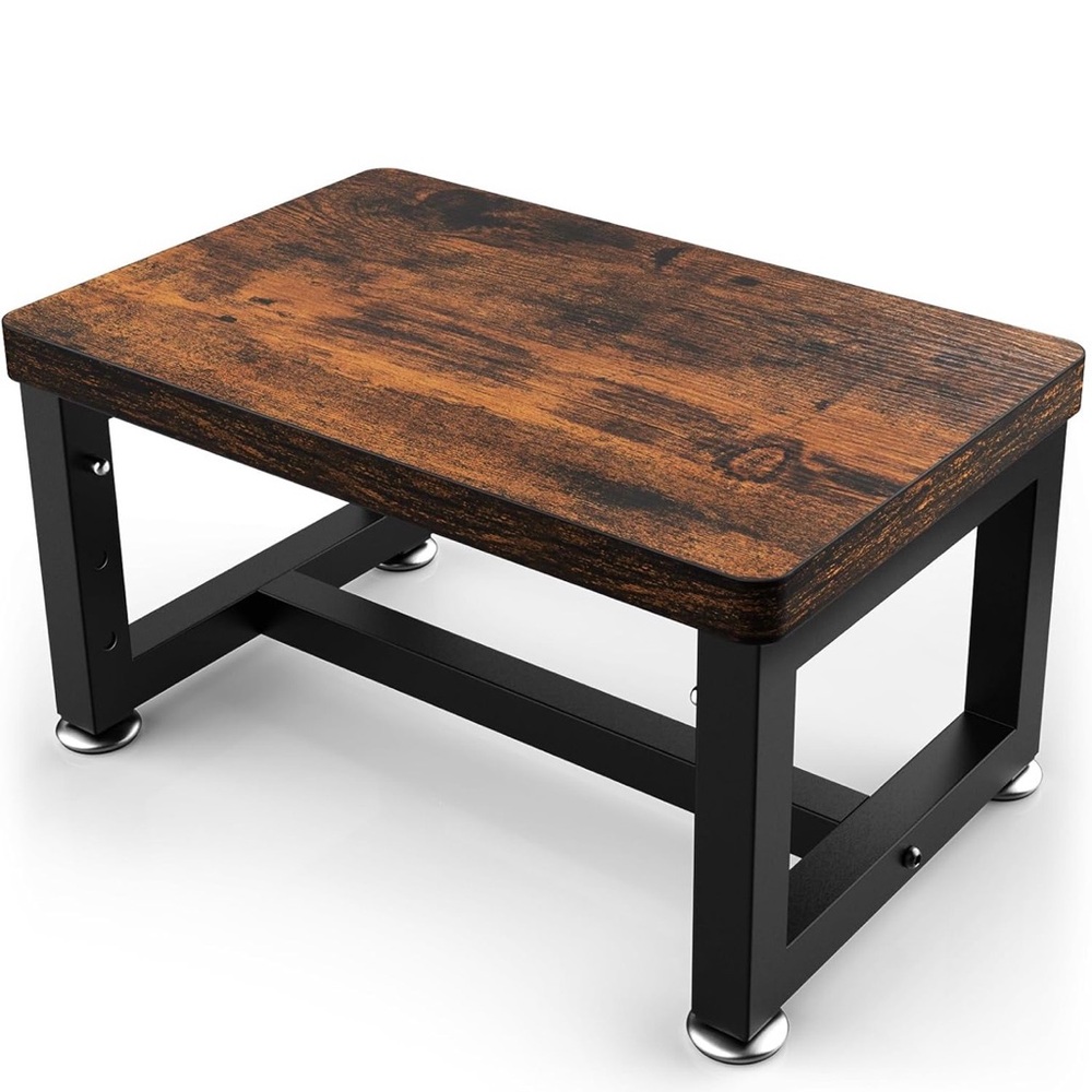 Adjustable Industrial Step Stool - 3 Height Levels - Wood & Metal